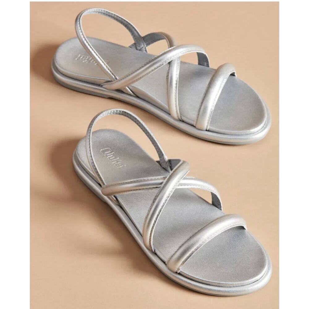 Olukai Tiare Strappy Silver Leather Sandals Size 9 EU 39